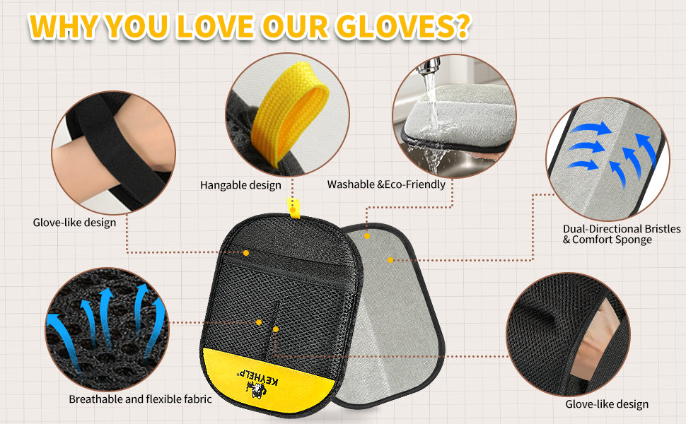 Electrostatic Pet Hair Removal Gloves for Dogs & Cats Everyday Use
