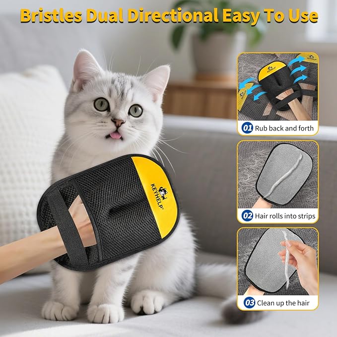 Electrostatic Pet Hair Removal Gloves for Dogs & Cats Everyday Use