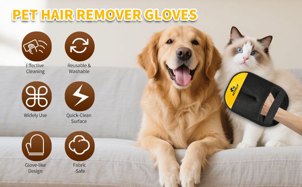 Electrostatic Pet Hair Removal Gloves for Dogs & Cats Everyday Use
